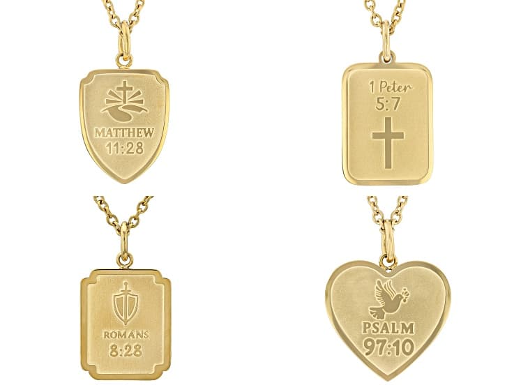 14K Yellow Gold Over Stainless Steel Bible Verse Pendant with Chain Set of 4