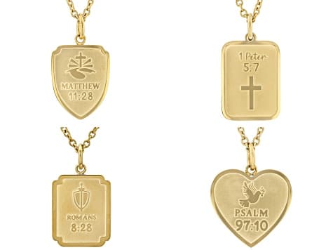 14K Yellow Gold Over Stainless Steel Bible Verse Pendant with Chain Set of 4
