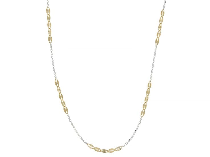 18K Yellow Gold Over 325 Silver Two Tone 3.5mm Sunburst Mirror and Cable Station 20 Inch Necklace