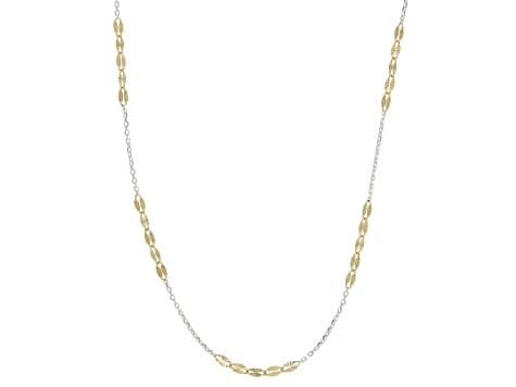 18K Yellow Gold Over 325 Silver Two Tone 3.5mm Sunburst Mirror and Cable Station 20 Inch Necklace