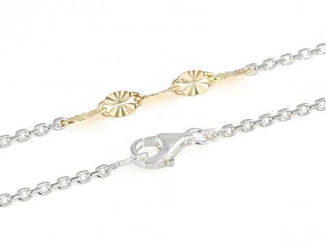 18K Yellow Gold Over 325 Silver Two Tone 3.5mm Sunburst Mirror and Cable Station 20 Inch Necklace