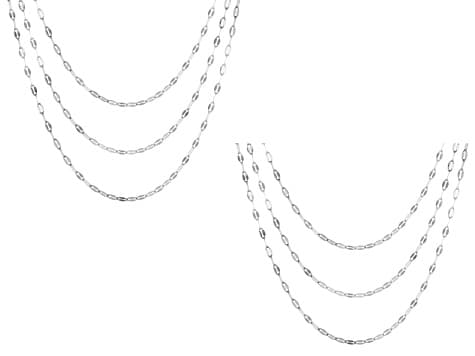 Rhodium Plated 2.1mm Polished Mirror 16", 18", And 20" Chain Set of 2