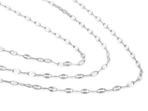 Rhodium Plated 2.1mm Polished Mirror 16", 18", And 20" Chain Set of 2