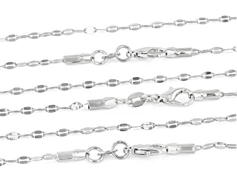 Rhodium Plated 2.1mm Polished Mirror 16", 18", And 20" Chain Set of 2