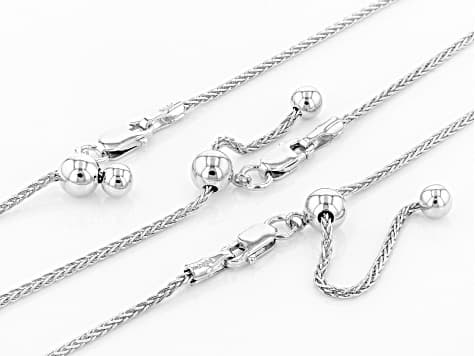 Sterling Silver Wheat Link Sliding Adjustable Chain Set Of Three 24 inch