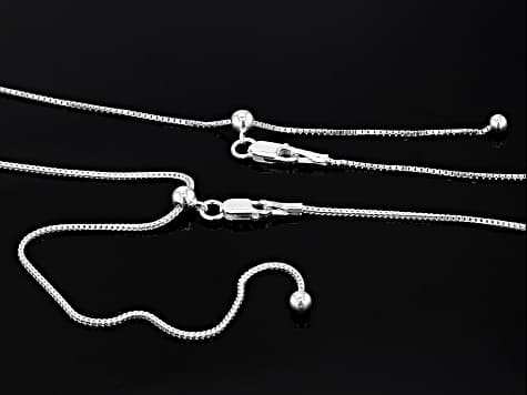 Sterling Silver Round & Square Box Link 24 Inch Adjustable Chain Set Of 2