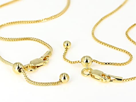 18K YELLOW GOLD OVER 1.5mm SILVER ROUND & SQUARE BOX LINK 24" ADJUSTABLE CHAIN SET OF 2