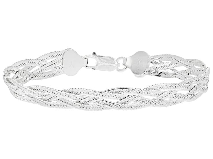 Sterling Silver Diamond Cut Braided Herringbone Bracelet