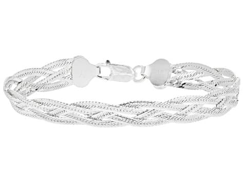Sterling Silver Diamond Cut Braided Herringbone Bracelet