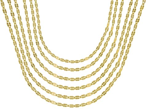18K Yellow Gold Over Sterling Silver Twisted Mirror Chain Necklace Set Of 6
