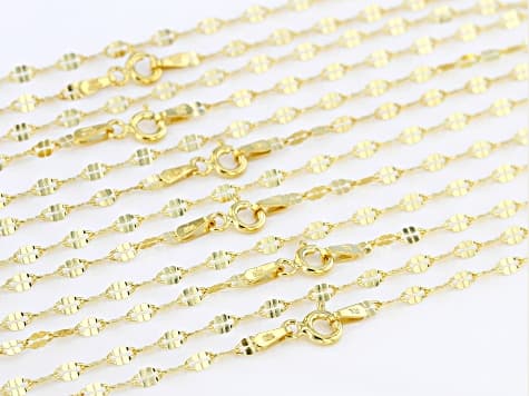 18K Yellow Gold Over Sterling Silver Twisted Mirror Chain Necklace Set Of 6