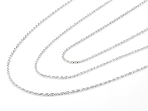 Sterling Silver 1mm Rope 16", 18" and 20" Chain Set of 3