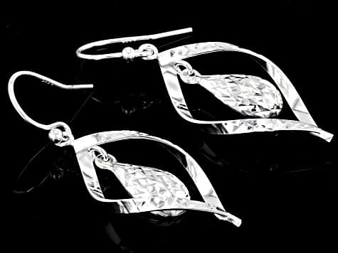 Sterling Silver Diamond-Cut Teardrop Swirl Dangle Earrings