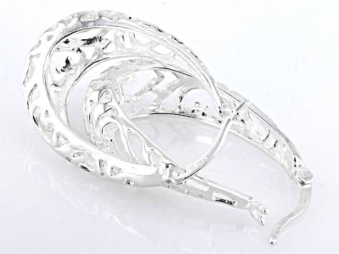 Sterling Silver 1 1/4" Filigree Oval Hoop Earrings