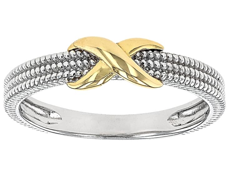 Sterling Silver & 18k Yellow Gold Over Sterling Silver 5mm Polished & Textured Infinity Ring