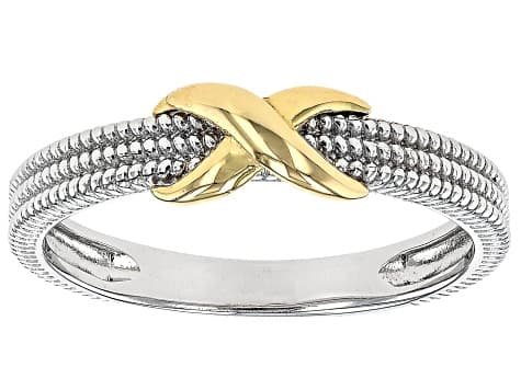Sterling Silver & 18k Yellow Gold Over Sterling Silver 5mm Polished & Textured Infinity Ring