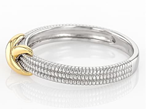 Sterling Silver & 18k Yellow Gold Over Sterling Silver 5mm Polished & Textured Infinity Ring