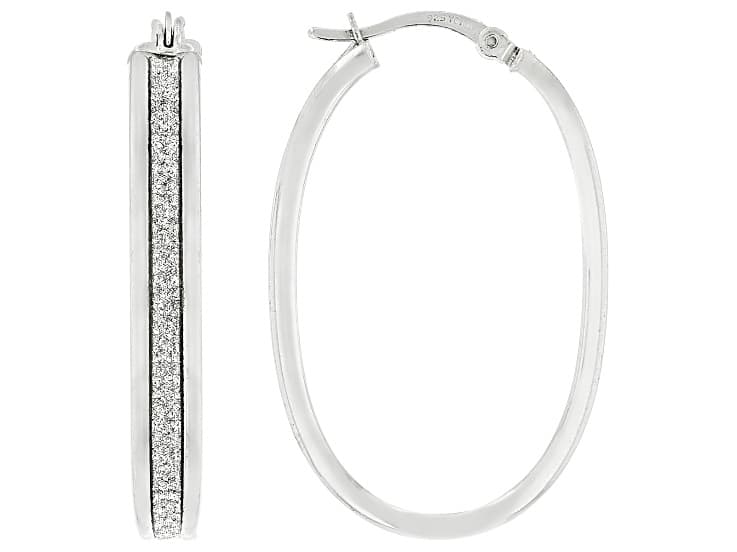 Rhodium Over Sterling Silver 5mm, 1.5" Oval Hoop Earrings