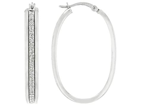 Rhodium Over Sterling Silver 5mm, 1.5" Oval Hoop Earrings