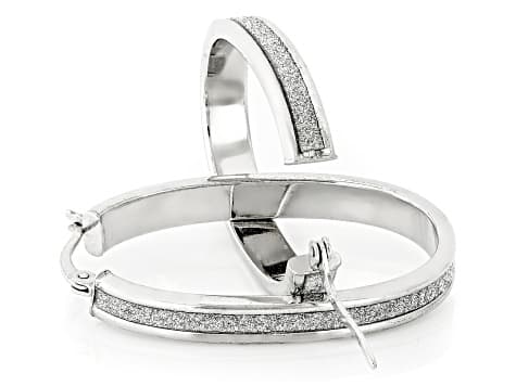 Rhodium Over Sterling Silver 5mm, 1.5" Oval Hoop Earrings