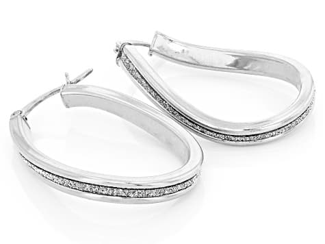 Rhodium Over Sterling Silver Twisted Glitter Hoop Earrings