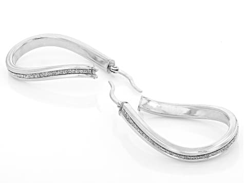 Rhodium Over Sterling Silver Twisted Glitter Hoop Earrings