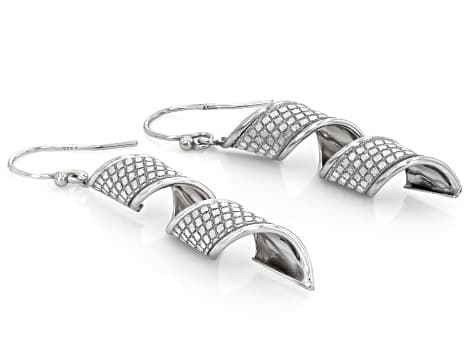 Rhodium Over Sterling Silver Twisted Ribbon Glitter Earrings