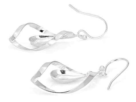 Sterling Silver Over Brass Diamond Cut Teardrop Swirl Dangle Earrings