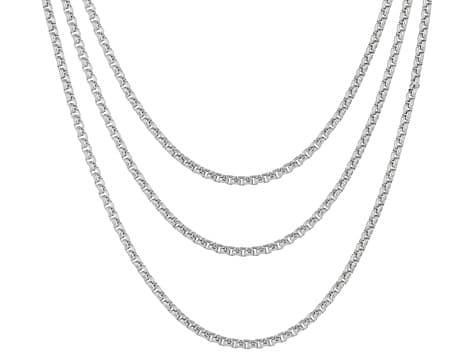 Rhodium Plated 2mm Polished Round Box 18", 20", And 22" Chain Set