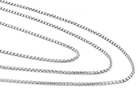 Rhodium Plated 2mm Polished Round Box 18", 20", And 22" Chain Set