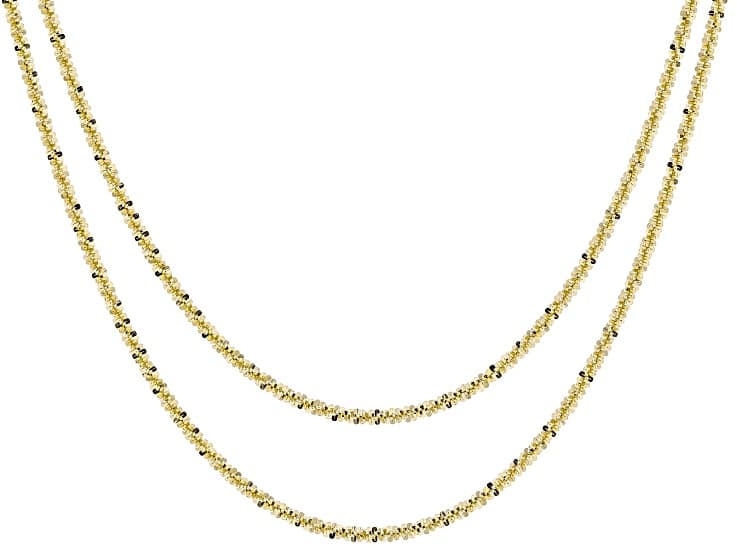 18K Yellow Gold Over Bronze Diamond Cut Criss Cross Chain 2.5mm Necklace Set 20 Inch & 24 Inch