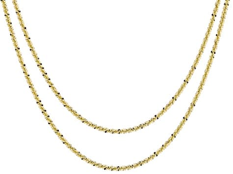18K Yellow Gold Over Bronze Diamond Cut Criss Cross Chain 2.5mm Necklace Set 20 Inch & 24 Inch