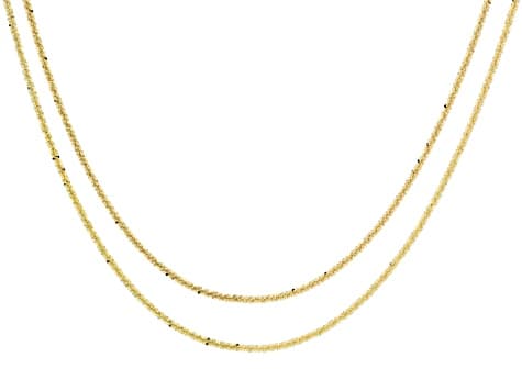 18K Yellow Gold Over Bronze 2.5mm Criss Cross 20 & 24 Inch Chain Set