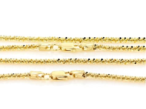18K Yellow Gold Over Bronze 2.5mm Criss Cross 20 & 24 Inch Chain Set