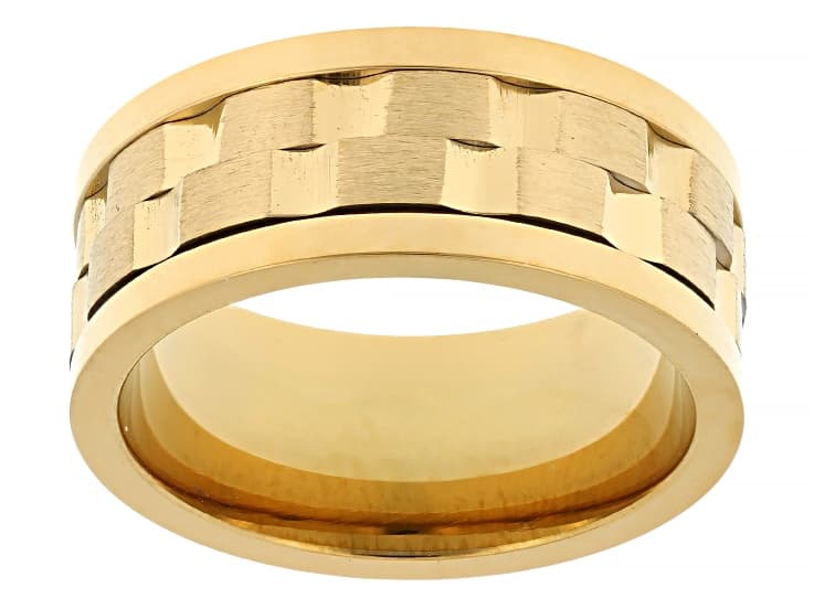 18K Yellow Gold Over Stainless Steel Spinner Band Ring
