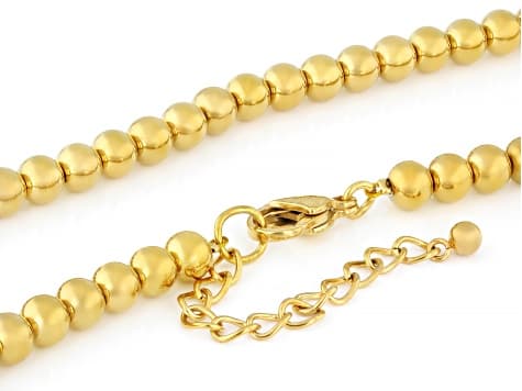 18K Yellow Gold Over Stainless Steel 6mm Bead Necklace