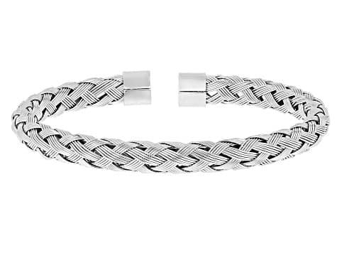 18K Yellow Gold Over Stainless Steel 6.7mm Two-Tone Woven Cuff Bracelet Set of 3