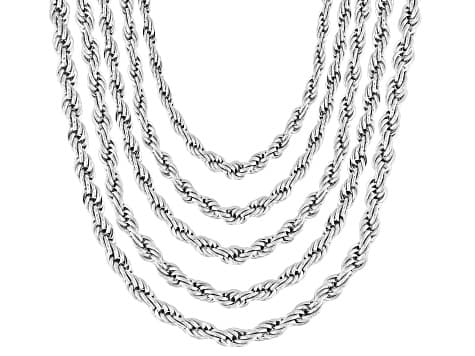 Stainless Steel 3mm Rope 18-22" Necklace Set of 5