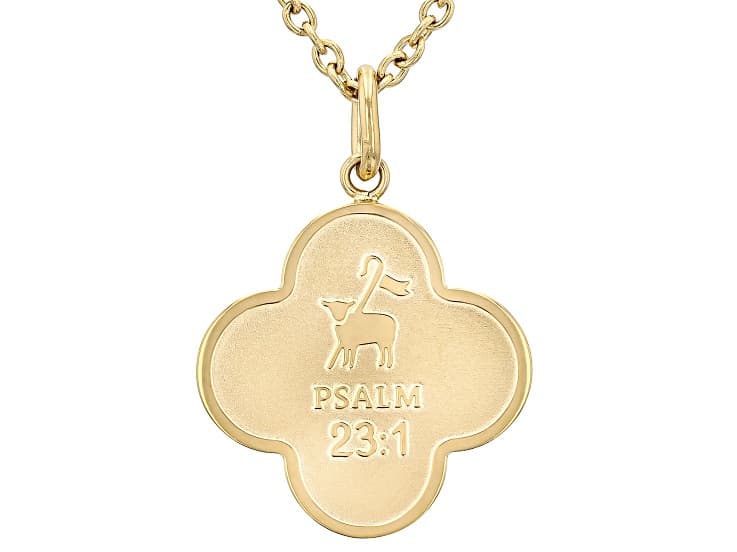 14K Yellow Gold Over Stainless Steel Psalm 23:1 Bible Verse Pendant with Chain