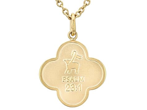 14K Yellow Gold Over Stainless Steel Psalm 23:1 Bible Verse Pendant with Chain