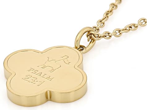 14K Yellow Gold Over Stainless Steel Psalm 23:1 Bible Verse Pendant with Chain