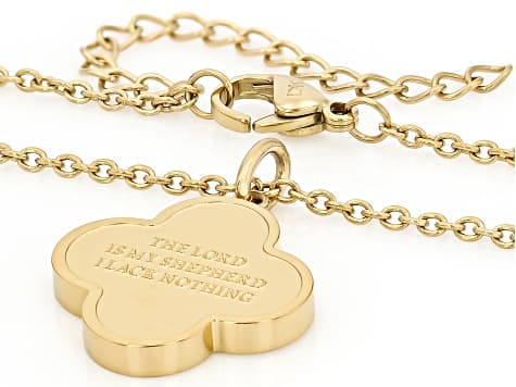14K Yellow Gold Over Stainless Steel Psalm 23:1 Bible Verse Pendant with Chain