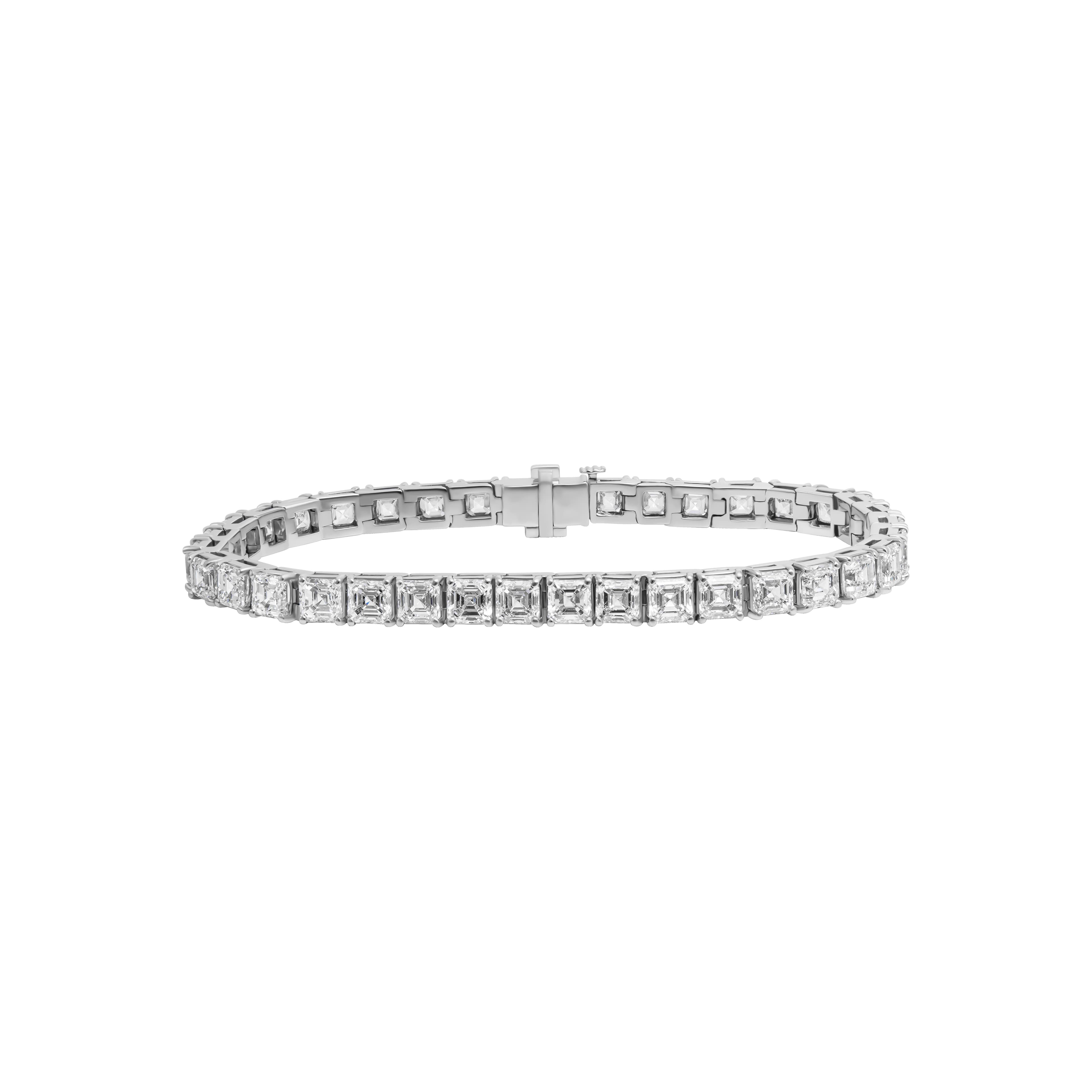 Platinum and 19.32ctw Asscher Cut Diamond Tennis Bracelet