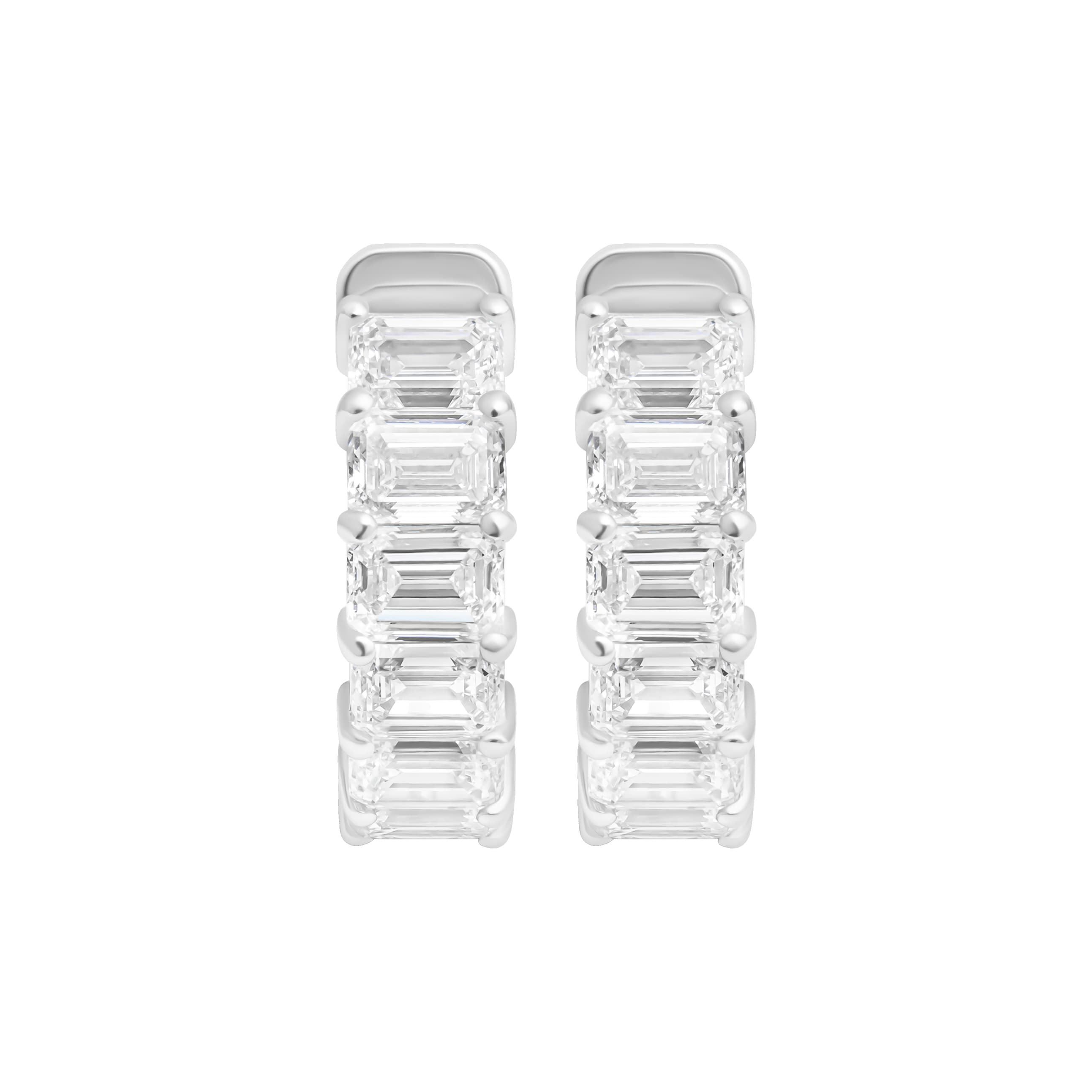 Platinum and 3.62ctw Emerald Cut Diamond Hoop Earrings