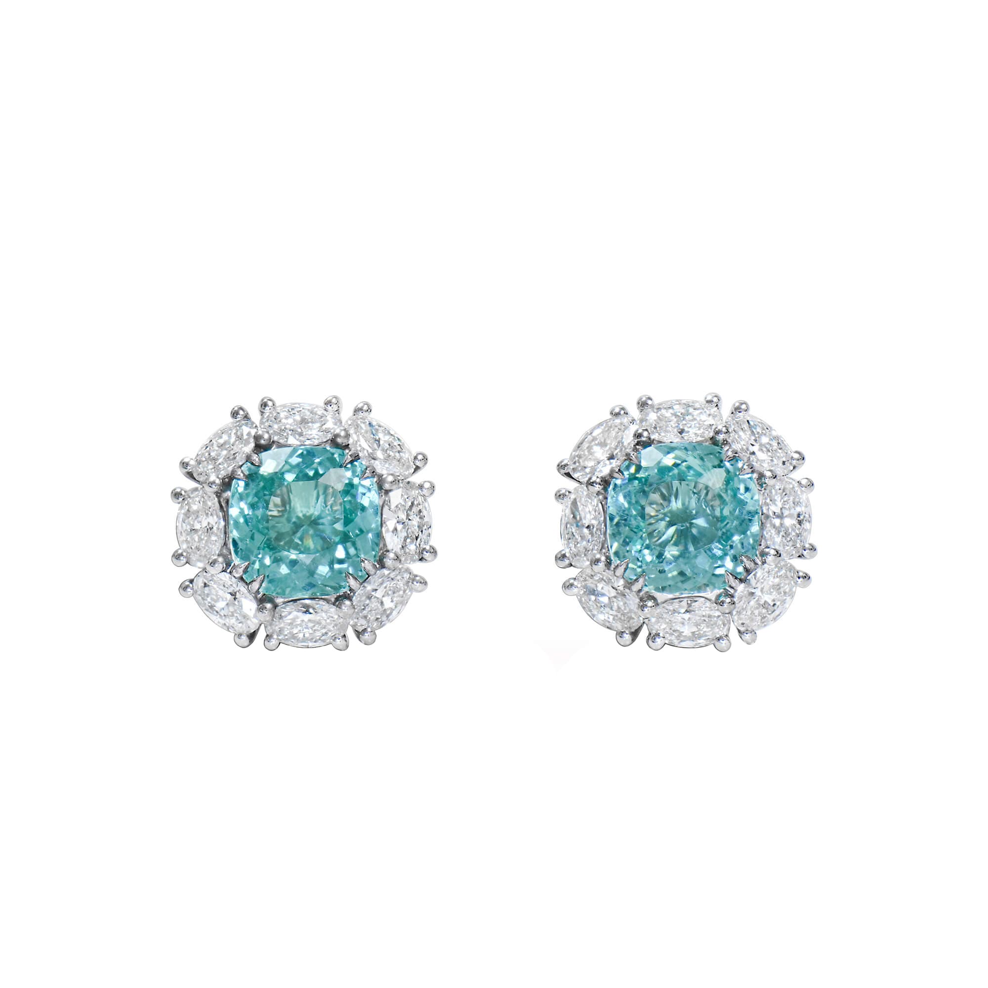 White Gold, 3.23ctw ParaΓba-Type Tourmaline and Diamond Earclips