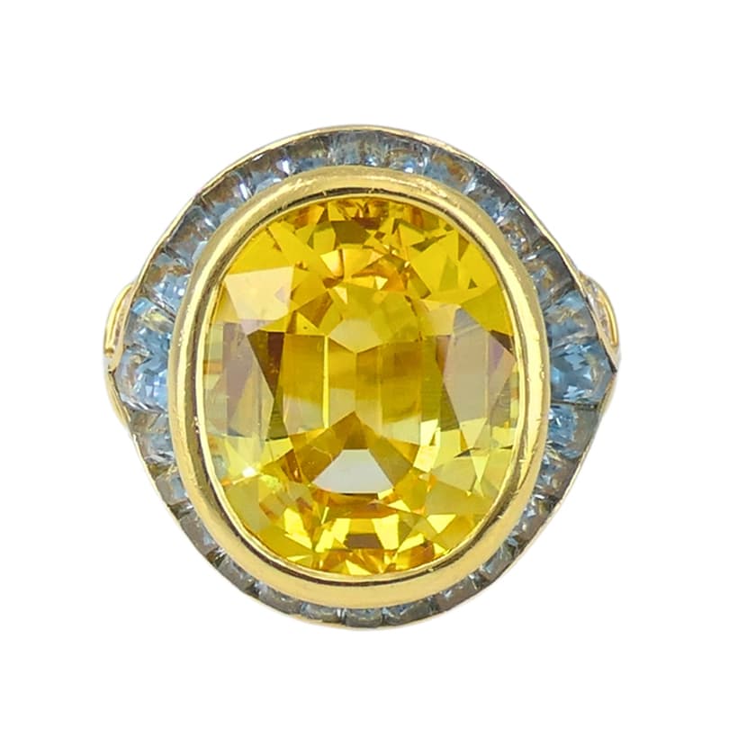 Vintage Gold, 13.20ct Yellow Sapphire, Aquamarine and Diamond Cocktail Ring