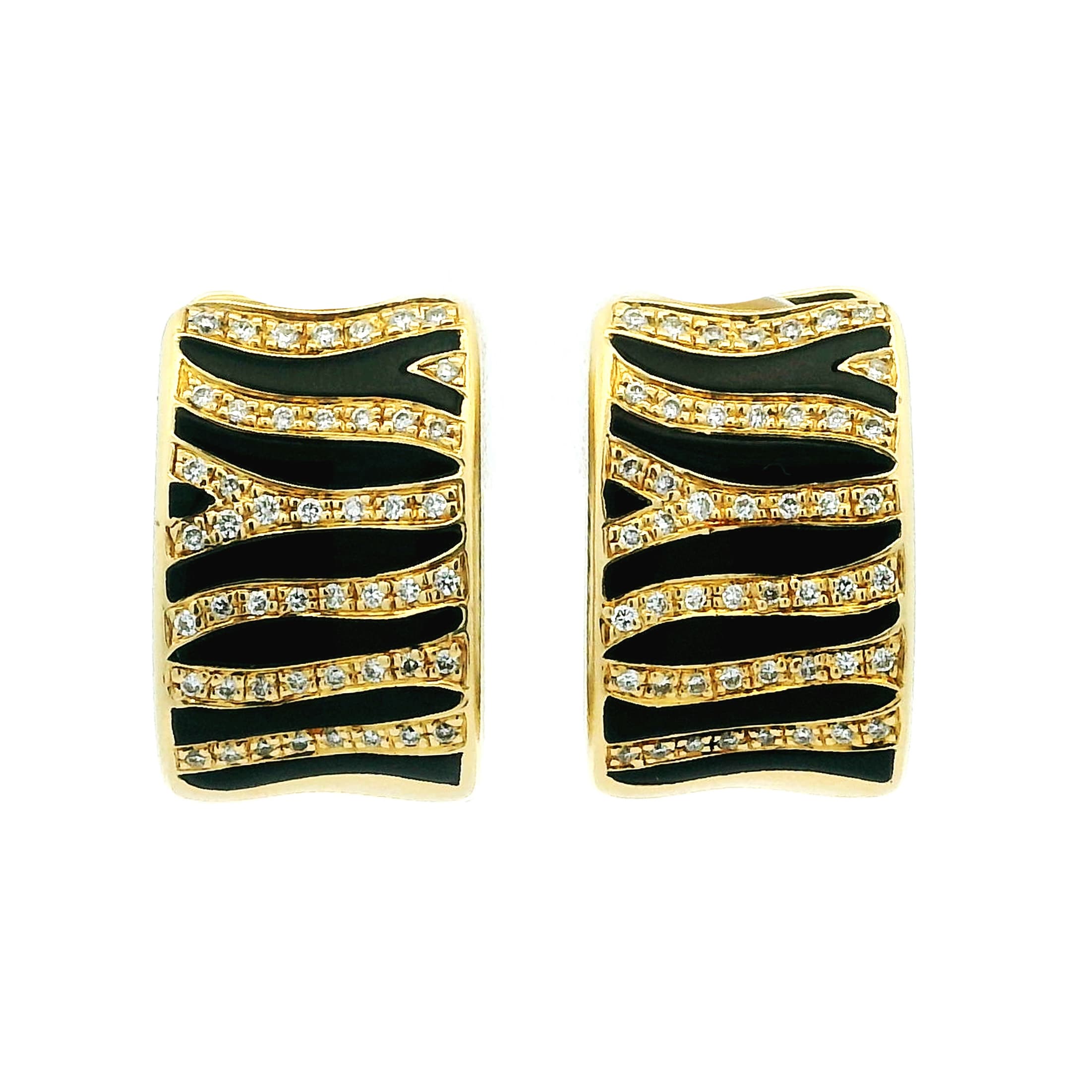 Gold, White Gold, Onyx and Diamond Hoop Earclips