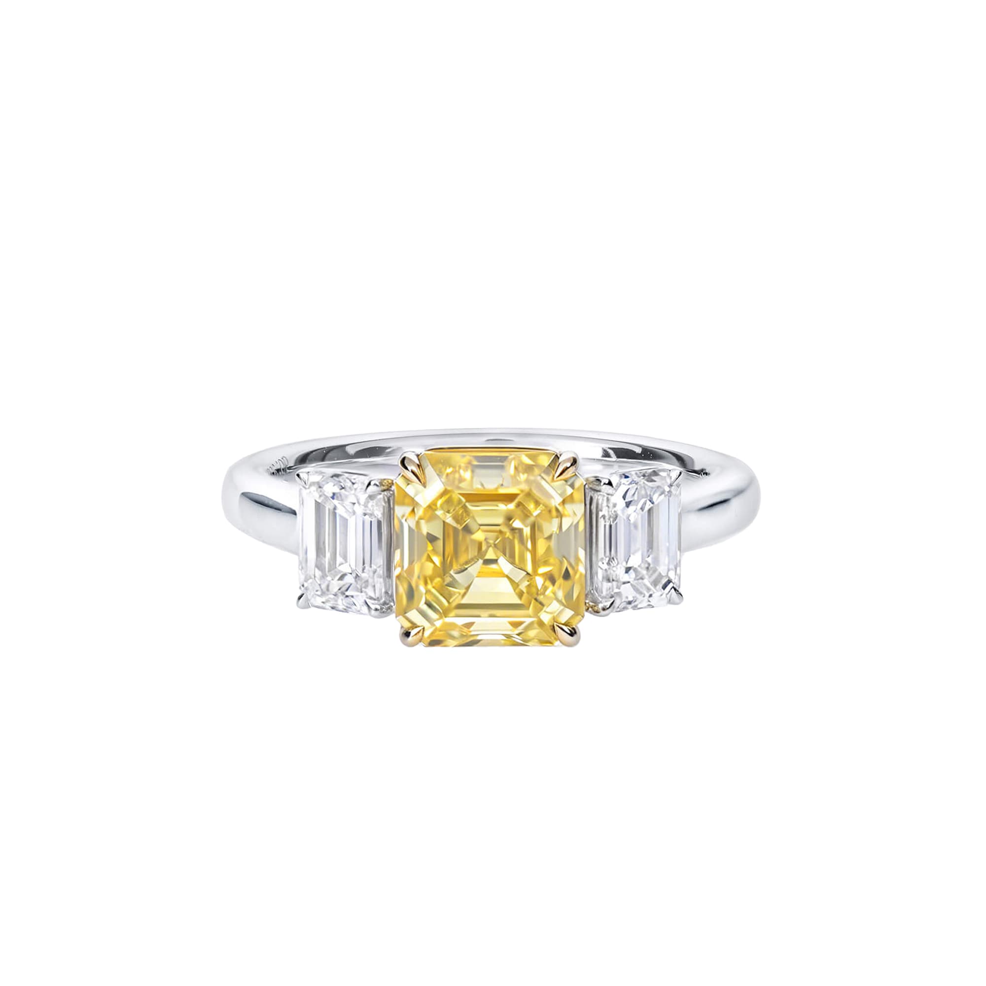 White Gold, 2.27ct Asscher Cut Fancy Yellow Diamond and Diamond Ring