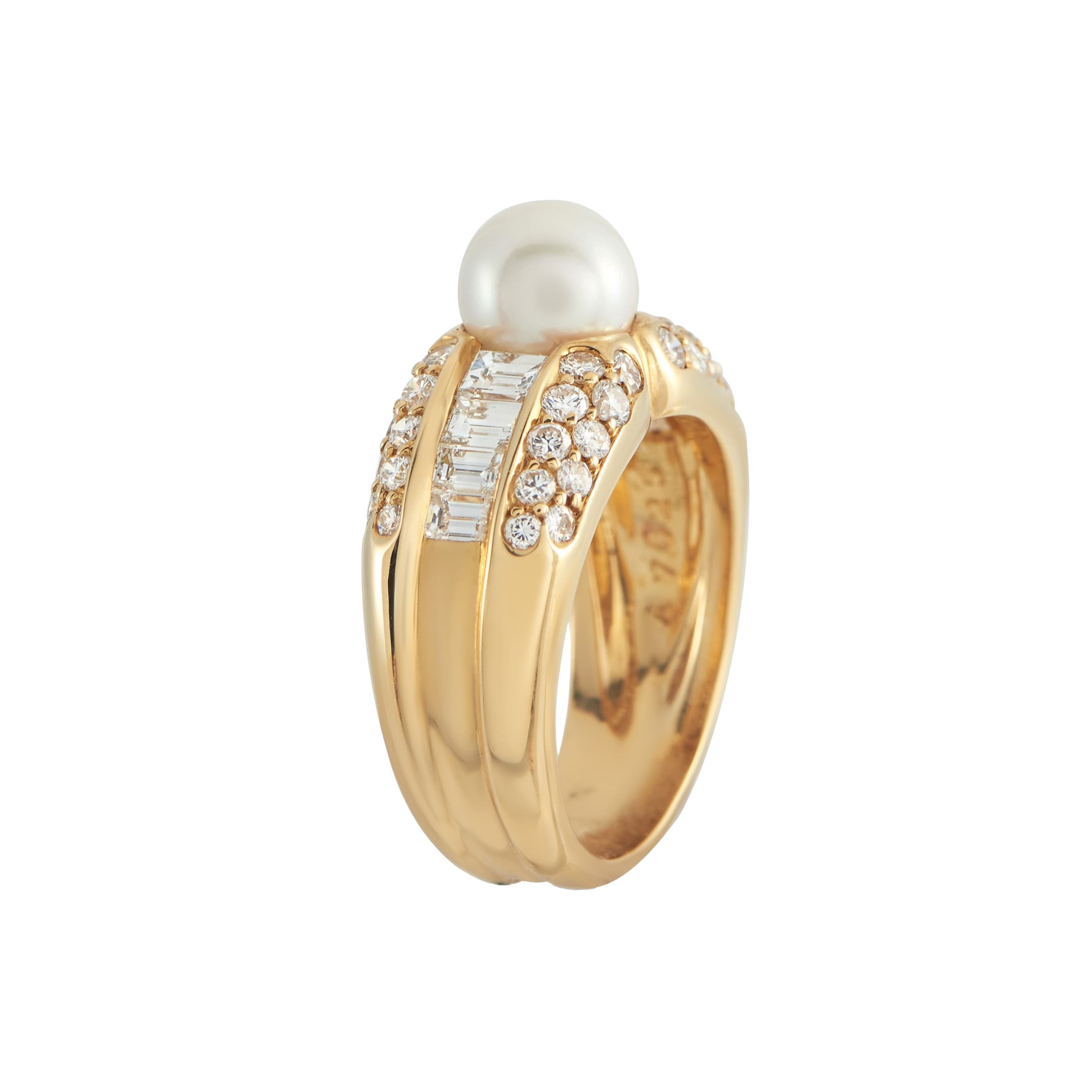 Gold, Cultured Pearl and Diamond Ring