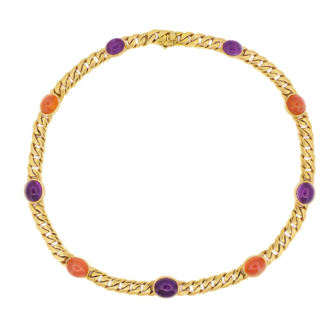Gold, Amethyst and Citrine Curb Link Necklace